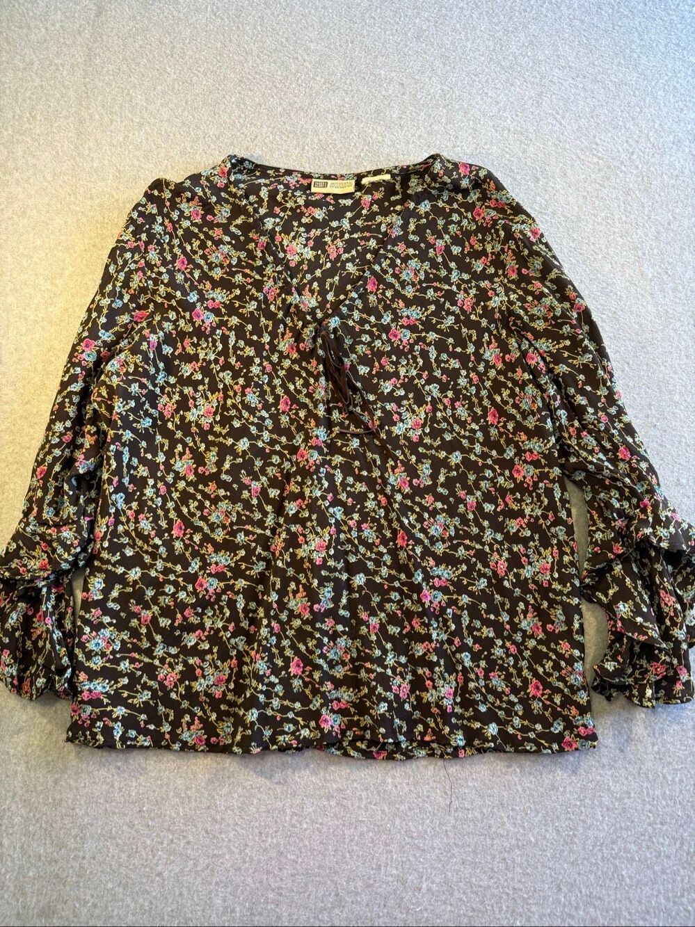 Vintage Y2K boho fairycore floral bell sleeve Faded Glory blouse L